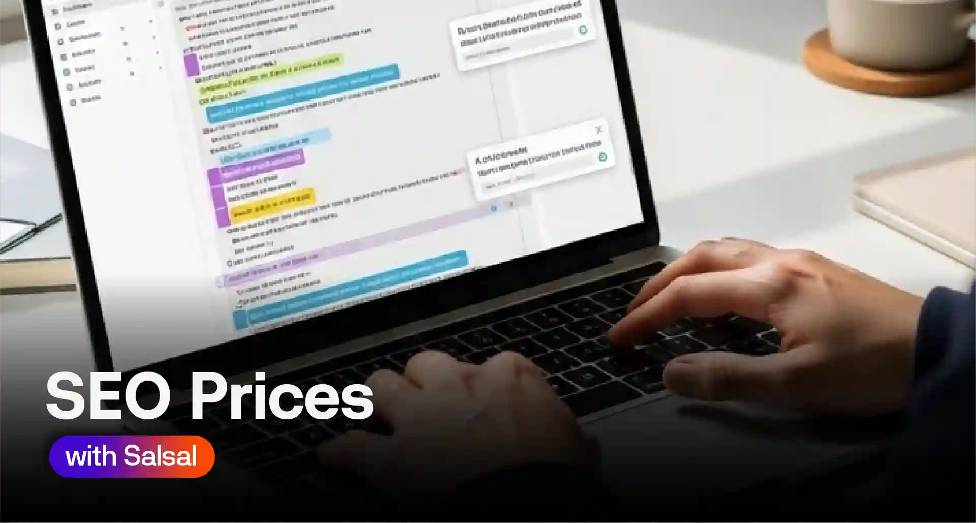 SEO prices and digital marketing research on a laptop